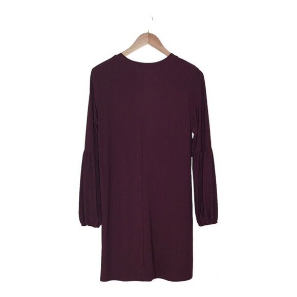 AS U WISH Womens Size M Shift Dress‎ Slip On Balloon Sleeve Straight Wine Maroon - Picture 2 of 9